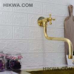 Unlacquered Brass Pot Filler Kitchen Faucet, Traditional Solid Brass Faucet with Cross Handle