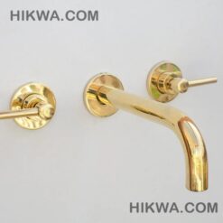 unlacquered brass wall mounted bathroom vessel sink faucet with simple lever handles