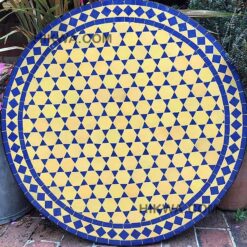 Moroccan Round Blue and yellow Handcrafted Mosaic Tile Living Room Handmade Table