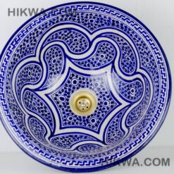 Pottery Handmade Vessel Sink Painted Moroccan Washbasin for Bathroom and guest bathroom