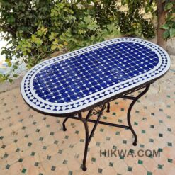 CUSTOMIZABLE Oval Mosaic Table - Crafts Mosaic Table - Blue and White Mid Century Zellije Table