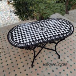 CUSTOMIZABLE Oval Mosaic Table - Crafts Mosaic Table - Black and White Mid Century Zellije Table - Dinin Table - GIFT