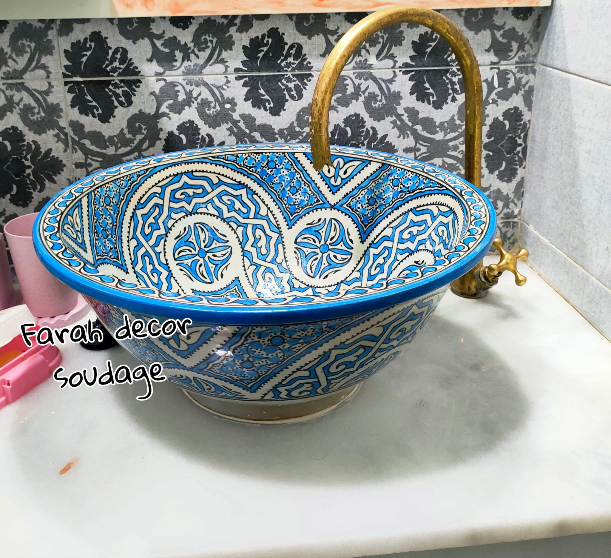 Green Moroccan Sink Washbasin Wash Basin Ceramic Handmade Hand Painted - Moroccan Pottery washbasin - handmade sink - Moroccan washbasin. 7