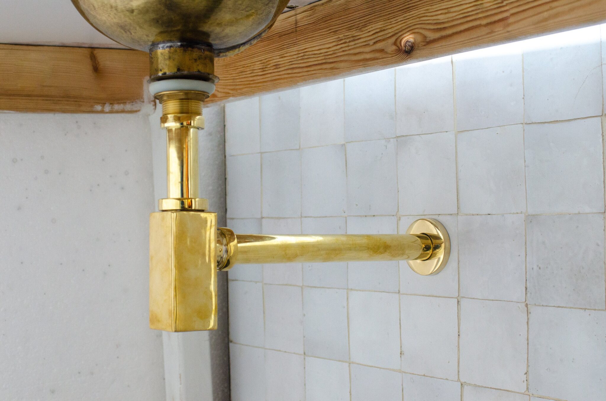 Solid Unlacquered Brass P-trap and Sink Stopper