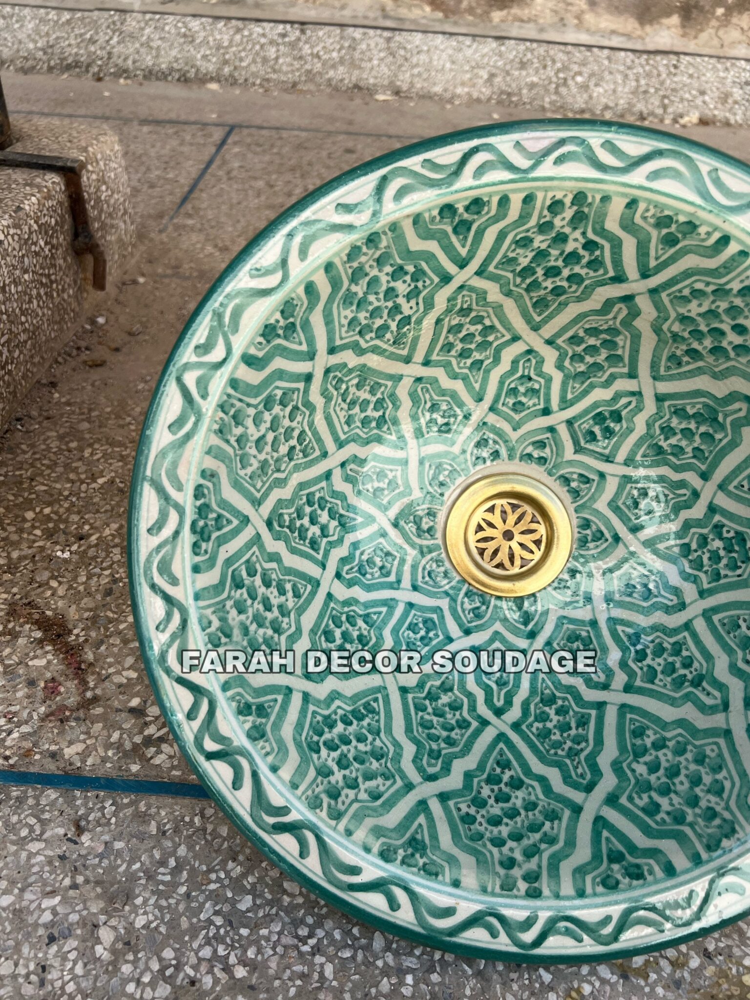 Green Moroccan Sink Washbasin Wash Basin Ceramic Handmade Hand Painted - Moroccan Pottery washbasin - handmade sink - Moroccan washbasin. 5