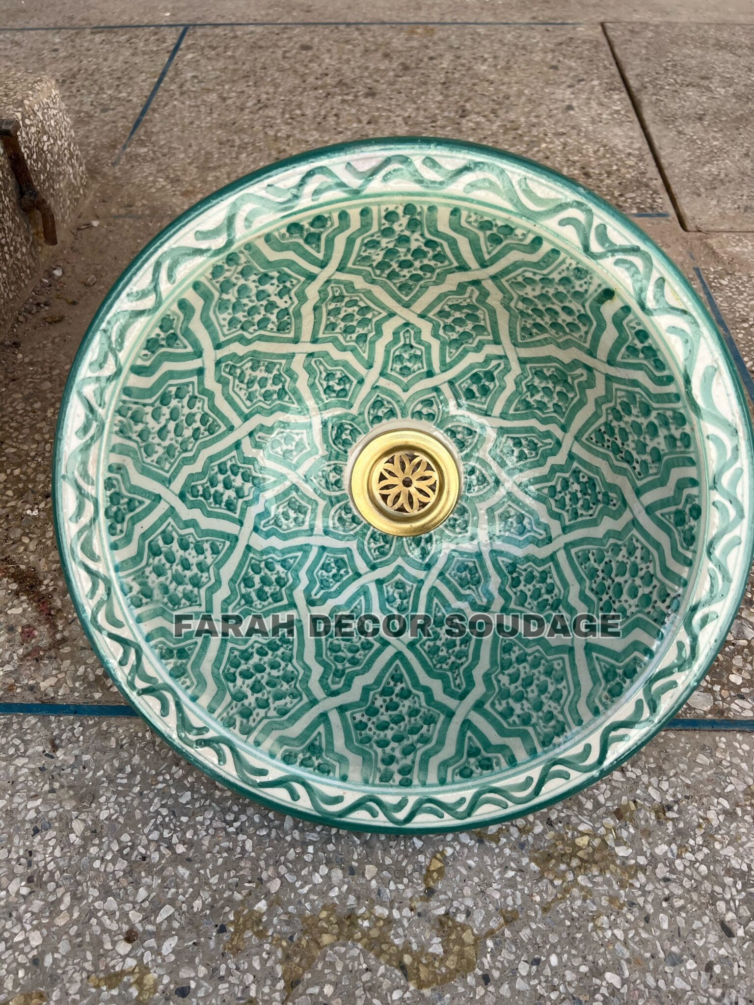 Green Moroccan Sink Washbasin Wash Basin Ceramic Handmade Hand Painted - Moroccan Pottery washbasin - handmade sink - Moroccan washbasin. 1