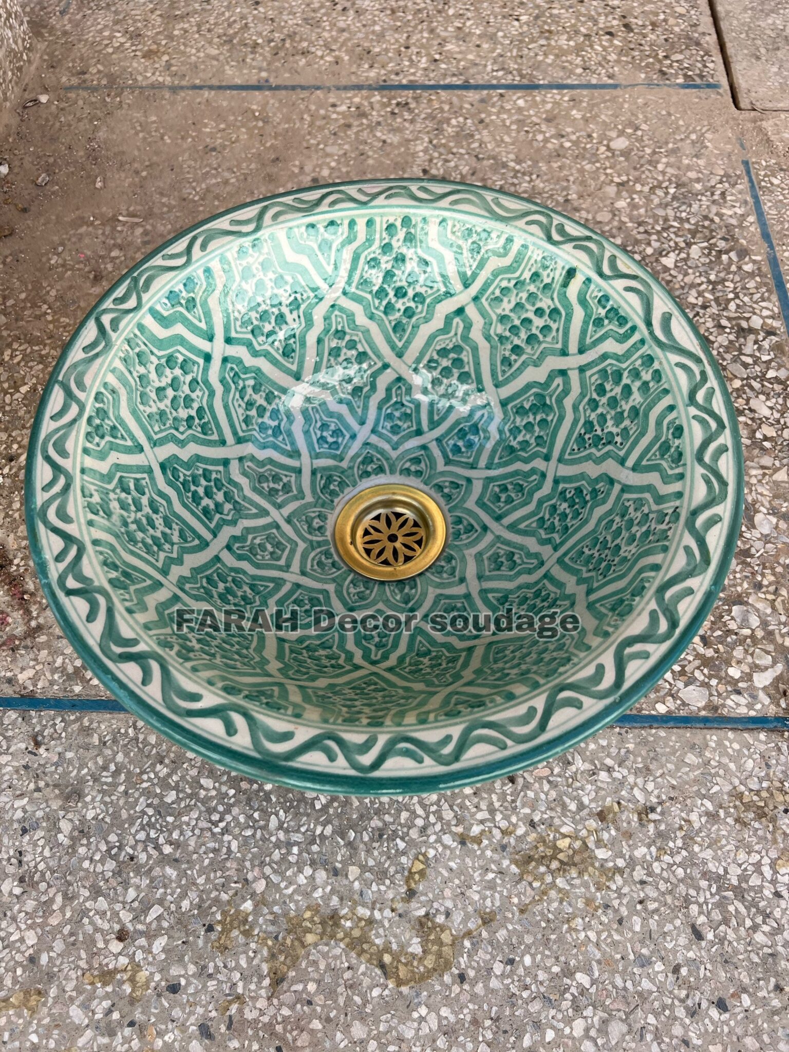 Green Moroccan Sink Washbasin Wash Basin Ceramic Handmade Hand Painted - Moroccan Pottery washbasin - handmade sink - Moroccan washbasin. 2