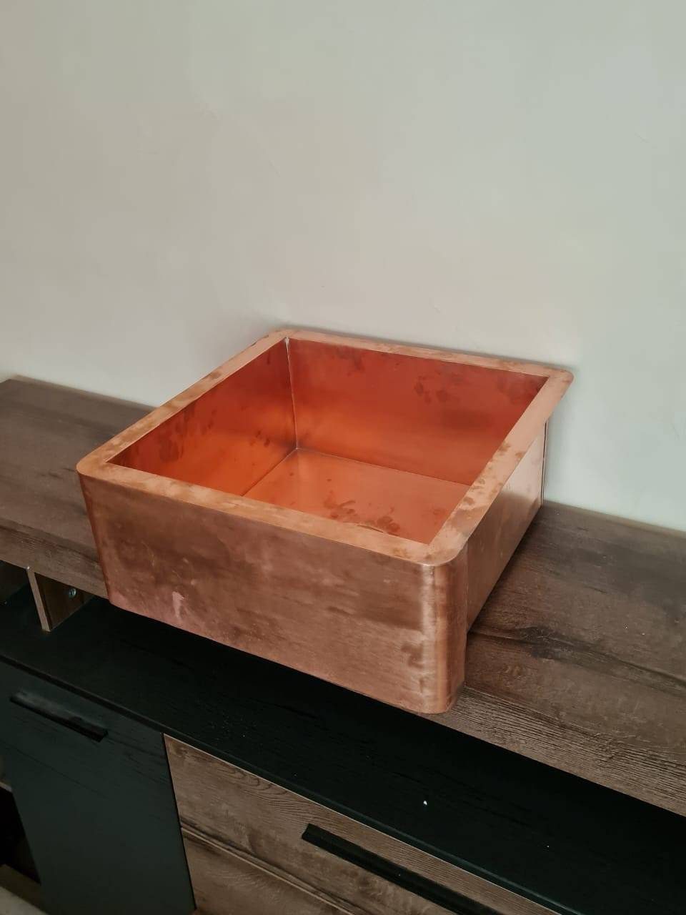 Custom Made 26" x 18" x 8" Belfast Farmhouse Copper Sink With Copper Drain Basket - 18 Guage - Shiny Finish 3