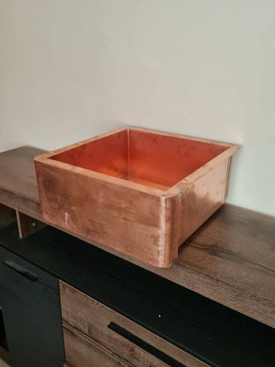 Custom Made 26" x 18" x 8" Belfast Farmhouse Copper Sink With Copper Drain Basket - 18 Guage - Shiny Finish 2