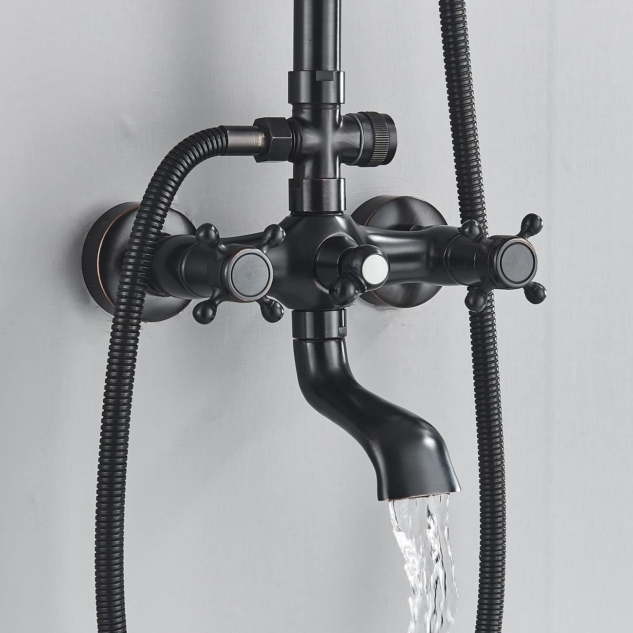 Brass Antique Bathroom Shower Faucet Set Wall Mount Dual Handle Handshower Shelf Brass Bathroom Shower Mixer Tap Outdoor - Indoor Shower Tap 8