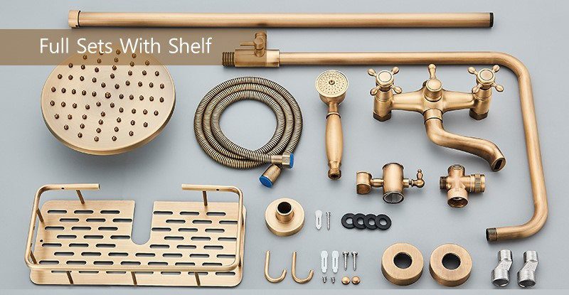 Outdoor - Indoor Bathroom Shower System Antique Wall Hanging Shower Set Faucet Hand Shower And Shelf Bathroom Shower Mixer Shower Bracket 6