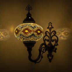Turkish Moroccan Mosaic Wall Sconce Lamp with Bronze Base | Tiffany Style with Mosaic Glass Shade | Mosaic Glass Bedside Night Lamp&Led Bulb