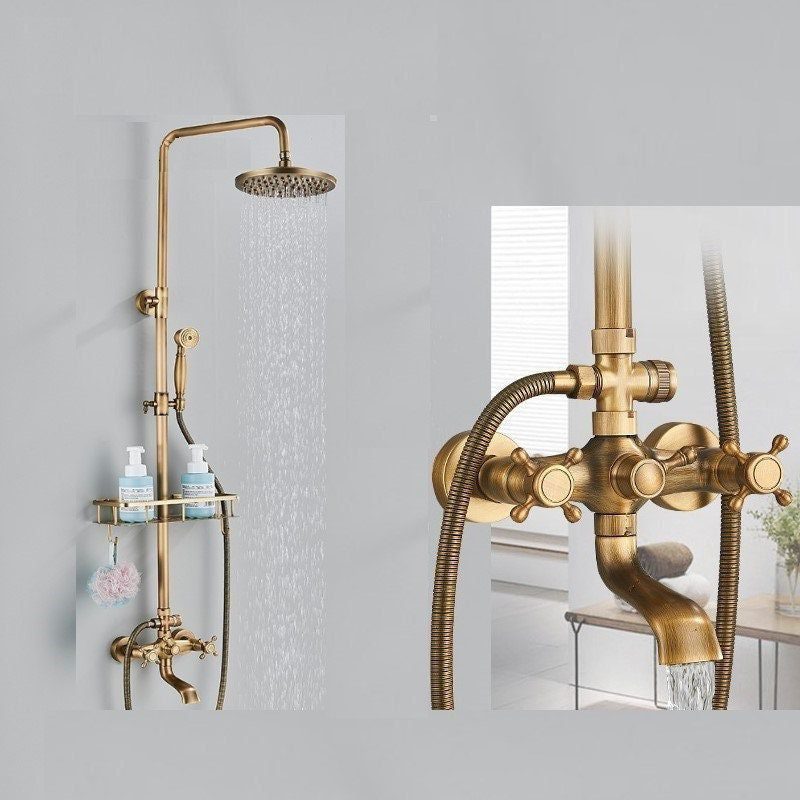 Outdoor - Indoor Bathroom Shower System Antique Wall Hanging Shower Set Faucet Hand Shower And Shelf Bathroom Shower Mixer Shower Bracket 1