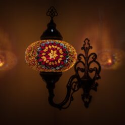 Turkish Moroccan Mosaic Wall Sconce Lamp with Bronze Base | Tiffany Style with Mosaic Glass Shade | Mosaic Glass Bedside Night Lamp&Led Bulb