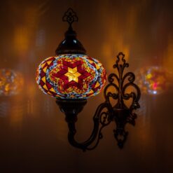 Turkish Moroccan Mosaic Wall Sconce Lamp with Bronze Base | Tiffany Style with Mosaic Glass Shade | Mosaic Glass Bedside Night Lamp&Led Bulb