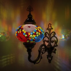 Turkish Moroccan Mosaic Wall Sconce Lamp with Bronze Base | Tiffany Style with Mosaic Glass Shade | Mosaic Glass Bedside Night Lamp&Led Bulb