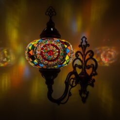 Turkish Moroccan Mosaic Wall Sconce Lamp with Bronze Base | Tiffany Style with Mosaic Glass Shade | Mosaic Glass Bedside Night Lamp&Led Bulb