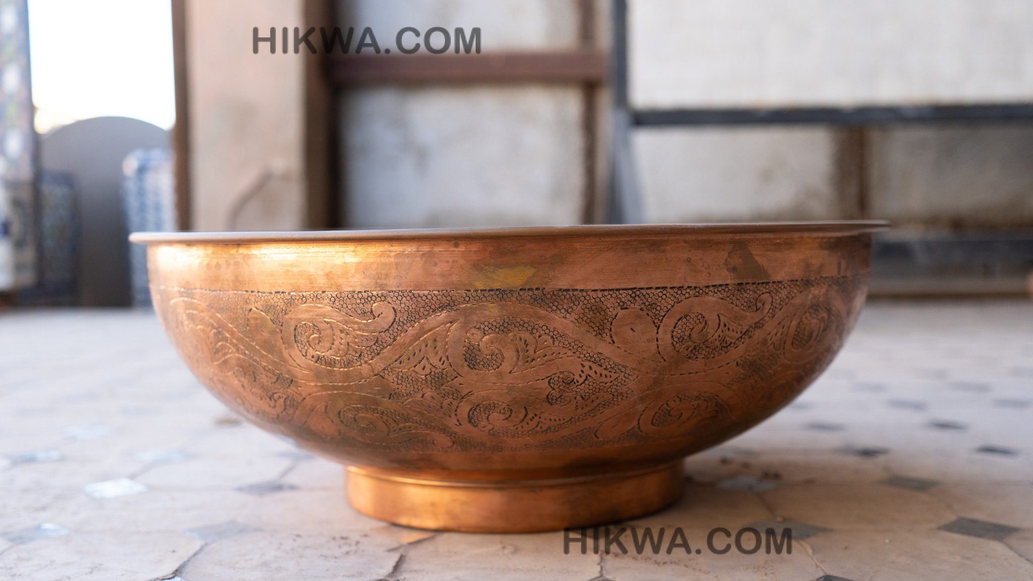 Copper Vessel Sink Engraved Basin Solid Bathroom Vessel Vanity