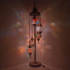 Turkish Moroccan Mosaic Floor Lamp | Turkish Lamp 5 Big Size 6.5" Globes | Handmade Corner Night Lamp | Mosaic Standing Lamps with LED Bulb