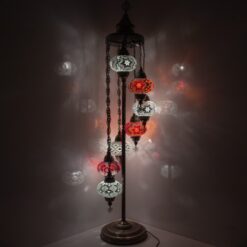 Turkish Moroccan Mosaic Floor Lamp | Turkish Lamp 7 Big Size 6.5" Globes | Handmade Corner Night Lamp | Mosaic Standing Lamps with LED Bulb
