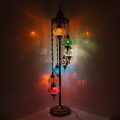 Turkish Moroccan Mosaic Floor Lamp | Turkish Lamp 7 Big Size 6.5" Globes | Handmade Corner Night Lamp | Mosaic Standing Lamps with LED Bulb