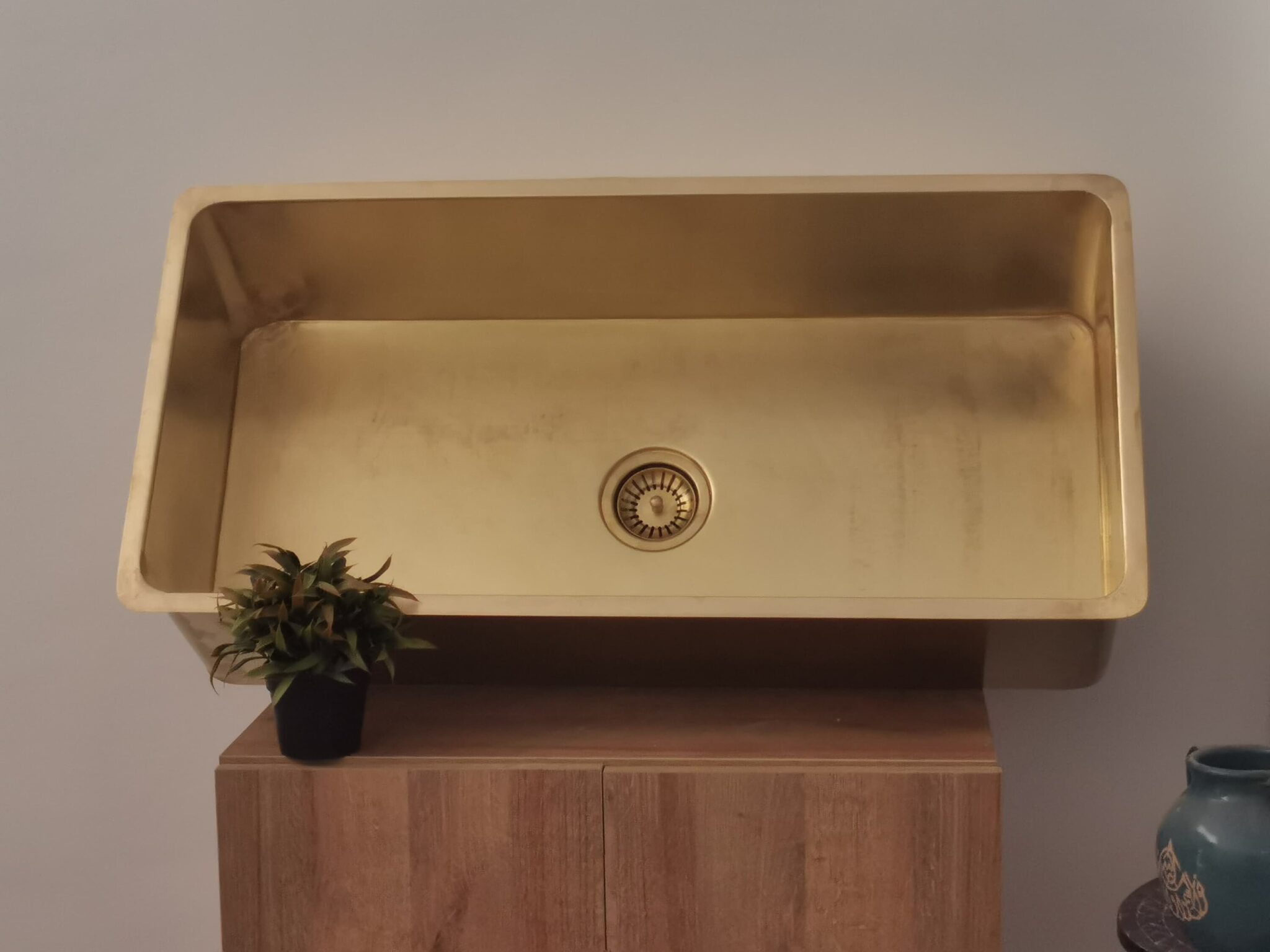 Custom Made 32" x 16" Unlacquered Brass Kitchen Sink - Smooth Brass Finish Modern Sink - Rounded Edges Brass Kitchen Sink - 16 Gauge Brass 6