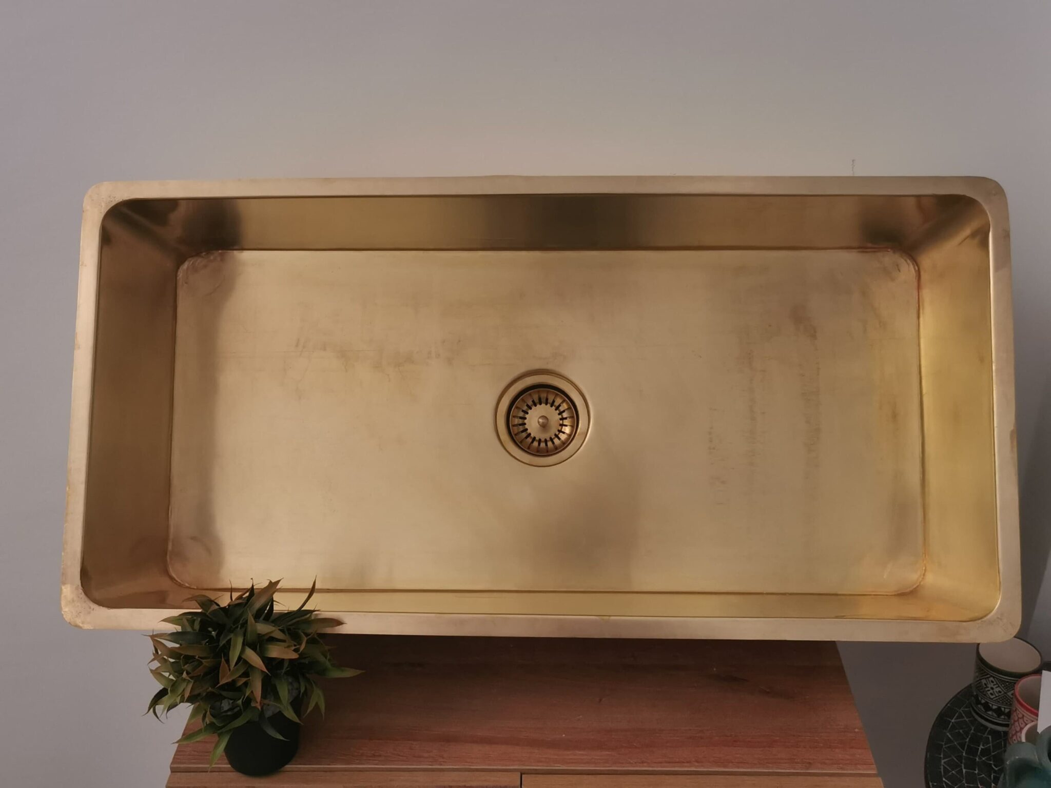 Custom Made 32" x 16" Unlacquered Brass Kitchen Sink - Smooth Brass Finish Modern Sink - Rounded Edges Brass Kitchen Sink - 16 Gauge Brass 2