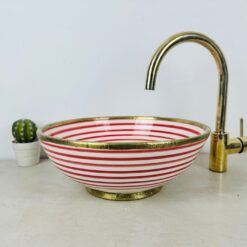 Bathroom Vessel sink Brushed Solid Brass Rimmed - wash Basin with Mid-Century Modern - Artisanal Farmhouse basin-Handmade Sink-Moroccan Sink
