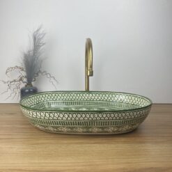 Green Modern Oval Ceramic Sink – Hand-Glazed Bathroom Vessel-Custom Oval Ceramic Sink – Handcrafted Bathroom Vessel Sink-Oval Ceramic Sink