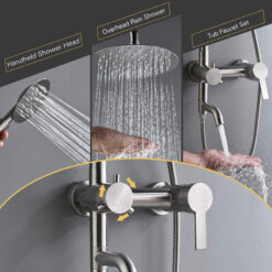 Bathroom Shower Column Set | SUS 304 Stainless Steel Bathroom Shower System | Wall Mounted Adjustable Triple Function Shower Faucet Brushed Nickel