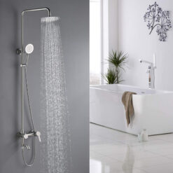 Bathroom Shower Column Set | SUS 304 Stainless Steel Bathroom Shower System | Wall Mounted Adjustable Triple Function Shower Faucet Brushed Nickel