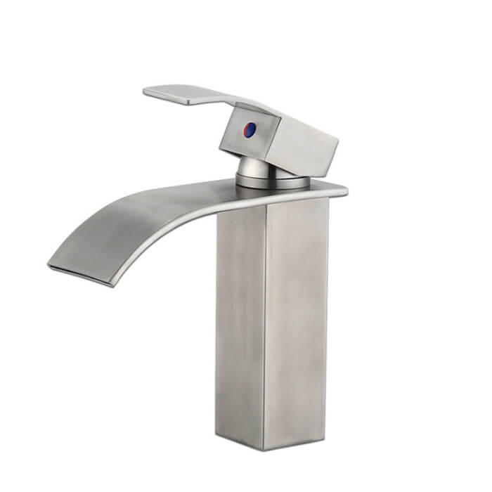 Bathroom Waterfall Basin Faucet | Single Handle Stainless Steel Lavatory Faucet | Brushed Nickel Bathroom Sink Faucets