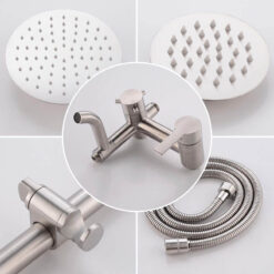 Bathroom Shower Column Set | SUS 304 Stainless Steel Bathroom Shower System | Wall Mounted Adjustable Triple Function Shower Faucet Brushed Nickel