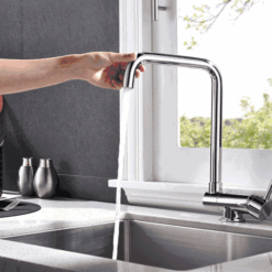 Folding Kitchen Faucet Brushed Nickel Stainless Steel Kitchen Faucet 360 Degree Swivel Single Handle Kitchen Sink Faucet