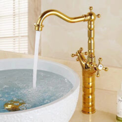 Bathroom Countertop Vessel Sink Faucet | Dual Handles Basin Mixer Taps | Retro Copper Basin Faucet