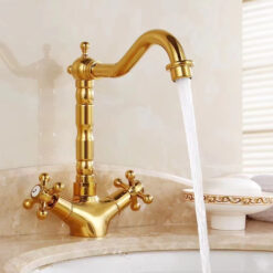 Bathroom Countertop Vessel Sink Faucet | Dual Handles Basin Mixer Taps | Retro Copper Basin Faucet