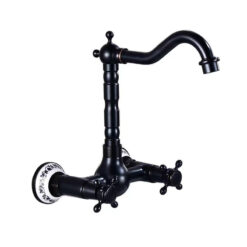 Bathroom Dual Knobs Vessel Sink Faucet | Wall Mounted Basin Mixer Tap Oil Rubbed Bronze