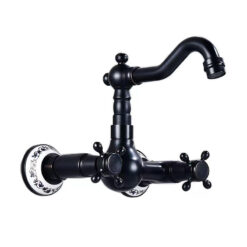 Bathroom Dual Knobs Vessel Sink Faucet | Wall Mounted Basin Mixer Tap Oil Rubbed Bronze