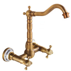 Bathroom Dual Knobs Vessel Sink Faucet | Wall Mounted Basin Mixer Tap Oil Rubbed Bronze