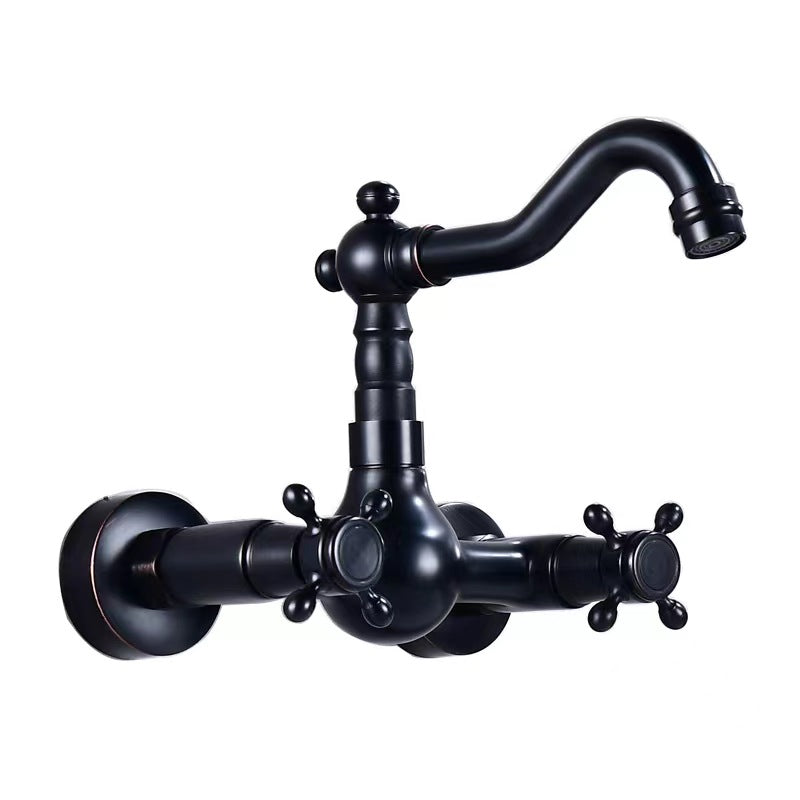 Bathroom Dual Knobs Vessel Sink Faucet | Wall Mounted Basin Mixer Tap Oil Rubbed Bronze