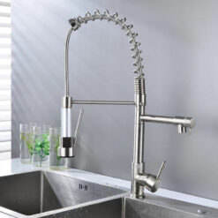 Deck Mounted Water Kitchen Faucet Black Bronze Spring Pull Down Dual Spray Spout Kitchen Mixer Tap