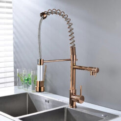 Deck Mounted Water Kitchen Faucet Black Bronze Spring Pull Down Dual Spray Spout Kitchen Mixer Tap