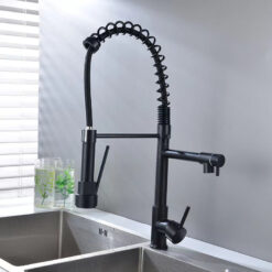 Deck Mounted Water Kitchen Faucet Black Bronze Spring Pull Down Dual Spray Spout Kitchen Mixer Tap
