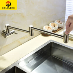 Cold Water Folding Kitchen Faucet | Wall Mounted Swivel Kitchen Taps | Double Handle Brass Kitchen Faucet 4 Colors