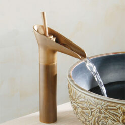 Classical Waterfall Basin Faucet | Single Handle Solid Brass Lavatory Faucet | Bathroom Sink Faucets In Antique Brass Finished