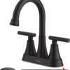 Bathroom Faucets for Sink 3 Hole, 4 inch Matte Black with Pop-up Drain and 2 Supply Hoses, Stainless Steel Lead-Free 2-Handle Centerset Faucet for Sink Vanity