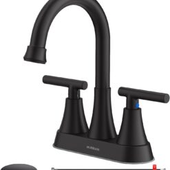 Bathroom Faucets for Sink 3 Hole, 4 inch Matte Black with Pop-up Drain and 2 Supply Hoses, Stainless Steel Lead-Free 2-Handle Centerset Faucet for Sink Vanity