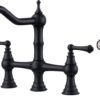 Black Kitchen Faucet with Side Sprayer, 4 Hole Brass Kitchen Faucets for Sink, 2 Handle 8 Inch Centerset Bridge Faucet Vintage Farmhouse Copper Kitchen Sink Faucets