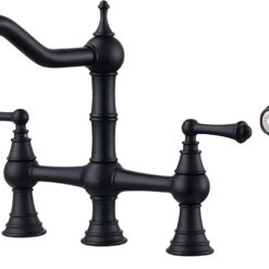 Black Kitchen Faucet with Side Sprayer, 4 Hole Brass Kitchen Faucets for Sink, 2 Handle 8 Inch Centerset Bridge Faucet Vintage Farmhouse Copper Kitchen Sink Faucets