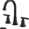 Bathroom Faucets for Sink 3 Hole, Matte Black Bathroom Sink Faucet with Pop-up Drain and Supply Lines, Stainless Steel Lead-Free Widespread Faucet for Vanity RV Farmhouse Sink